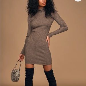 Lulus taupe rib long sleeve sweater dress